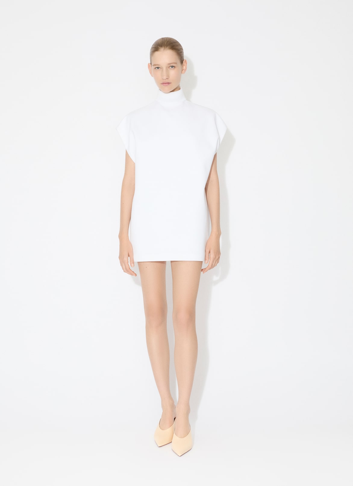 TÚNICA DE PUNTO DE ALGODÓN CON CUELLO ALTO ALAÏA BLANCO TÚNICA DE PUNTO DE ALGODÓN CON CUELLO ALTO